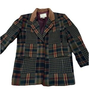 Vtg Wool Mix Patchwork Plaid Blazer Jacket Laura Jefferies Patchwork L Old Money
